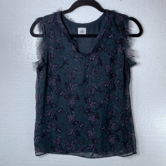 Cabi Sz XS Evermore Flutter Sleeve Floral Tank Top - Picture 1 of 10